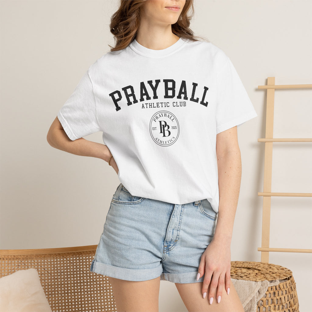 Prayball Athletic Club T-Shirt — Vintage Collegiate Baseball Tee