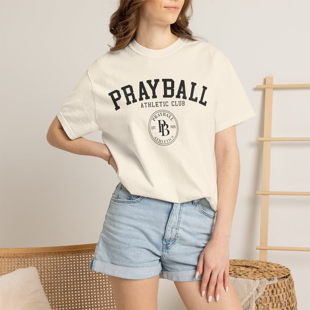 Prayball Athletic Club T-Shirt — Vintage Collegiate Baseball Tee